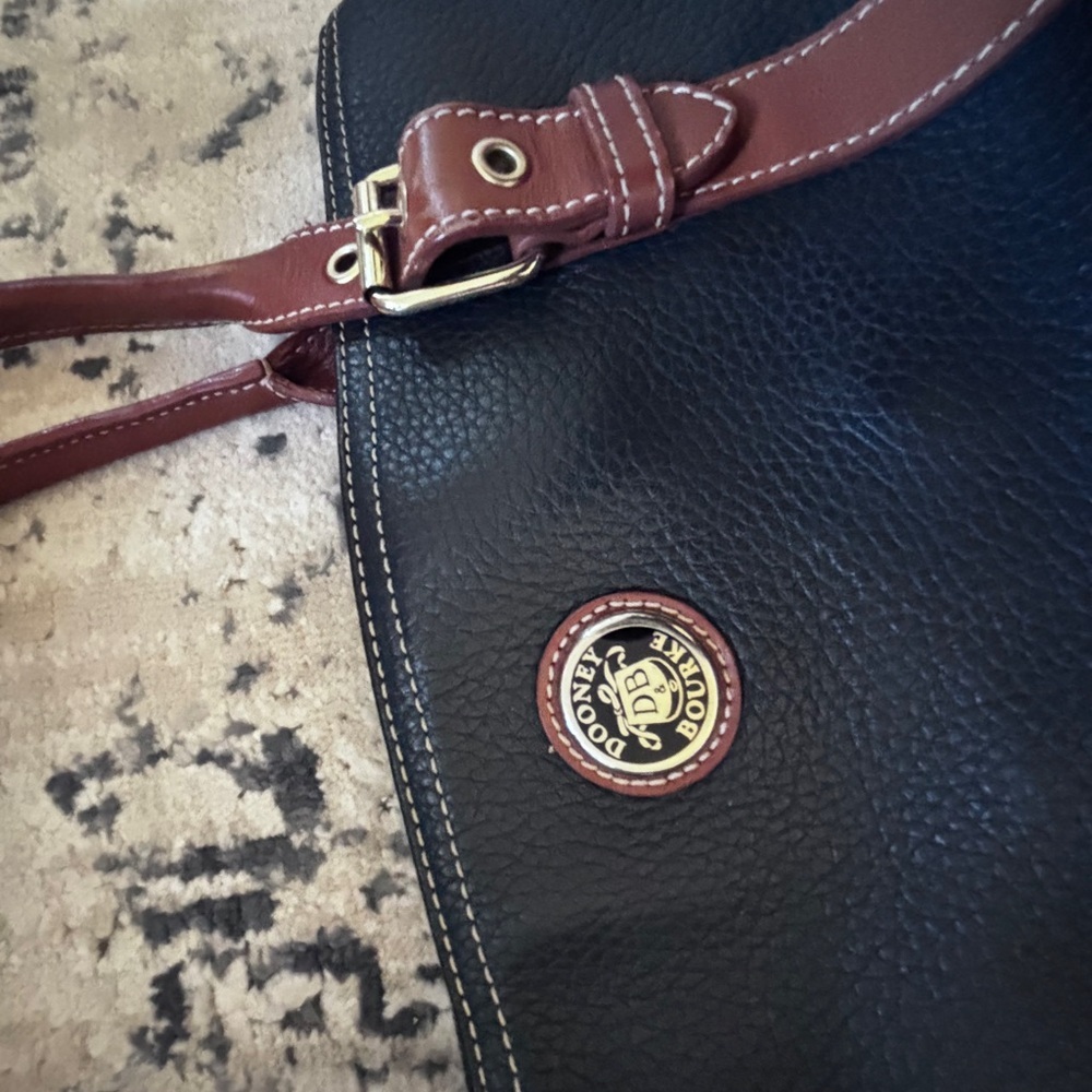 Dooney & Bourke Leather Satchel and Coin Purse Black Brown Trim Gold Hardware - Picture 7 of 11
